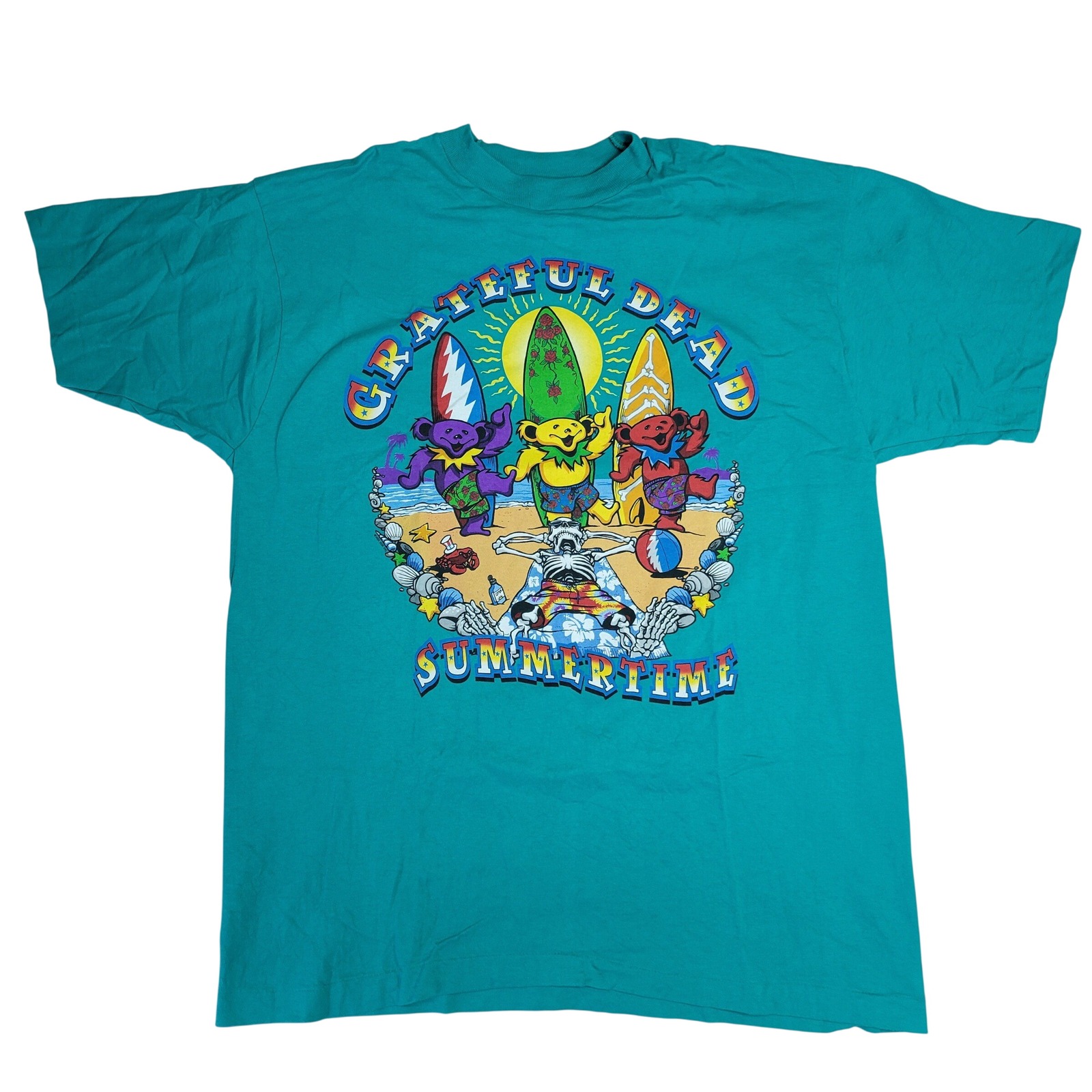 Vintage Grateful Dead Summertime Dancing Bears Skeleton Surfing T Shirt Xl 2001